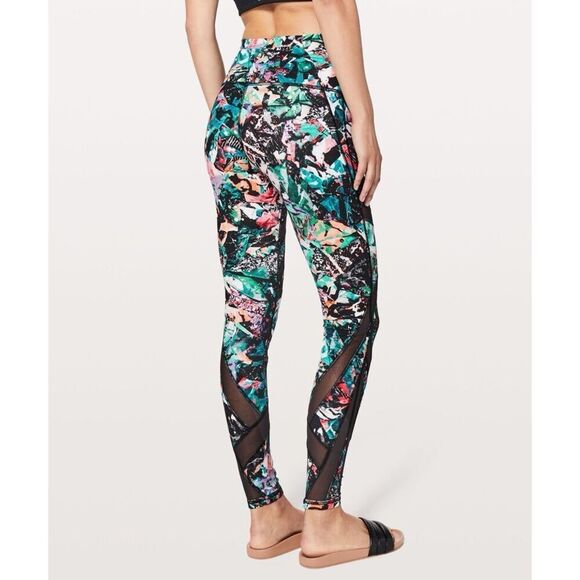 Lululemon Wunder Under High Rise Legging Black Floral Mesh Size 2 - Picture 2 of 15